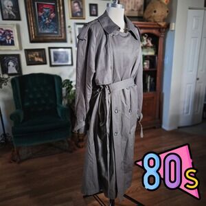 Vintage 80s London Fog Trench Coat Mens Gray Plaid Zip Out Liner Belted